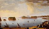 Bay Canvas Paintings - View Of The Bay Of Pozzuoli With The Port Of Baia, The Islands Of Nisida, Procida, Ischia And Capri